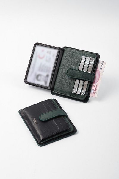 CENGİZ PAKEL Genuine Leather Black-green Card Holder