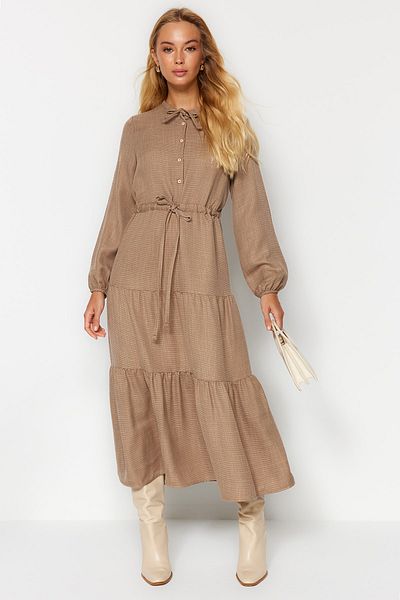 Trendyol Modest Világosbarna fűzős szoknyák réteges szőtt ruha TCTAW22EB0136