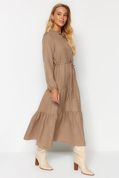 Trendyol Modest Világosbarna fűzős szoknyák réteges szőtt ruha TCTAW22EB0136
