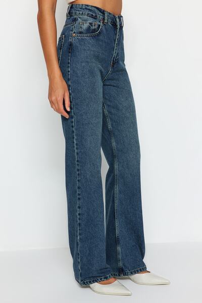 Trendyol Collection Μπλε τζιν ψηλόμεσο φαρδύ πόδι TWOAW24JE00184