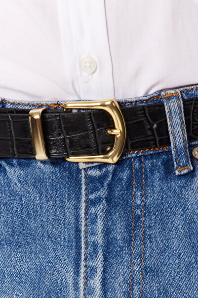 Trendyol Collection Dámský pásek Croco Leather Look Black and Tan – balení 2 ks TWOAW24KE00030