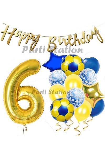 Parti Station Balloon Set Yellow Navy Blue 6 Year Old Balloon Set Football Balloon Set Birthday Balloon Set