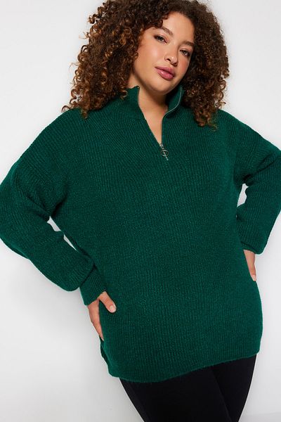 Trendyol Curve Grüner Strickpullover mit Reißverschluss TBBAW24AN00054