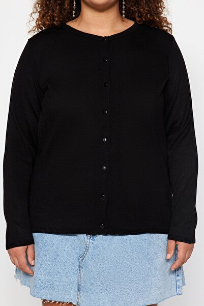 Trendyol Curve Ζακέτα πλεκτού μαύρου μεγάλου μεγέθους - TBBAW24AV00023