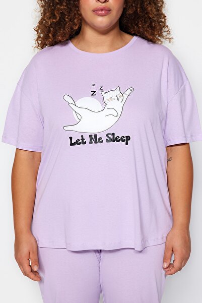 Trendyol Curve Lila nyomott kötött pizsama készlet TBBAW24AI00003