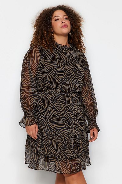 Trendyol Curve Animal Print Chiffon Mini Dress - Color and Lined, TBBAW24AH00056