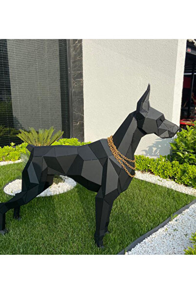 DemirADS Doberman Heykeli Metal 3 Boyutlu Büyük Boy Yer Dekoru Siyah