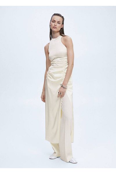 MANGO Woman Σατέν ντραπέ φόρεμα