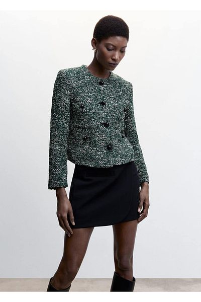 MANGO Woman Jachetă din tweed cu nasturi