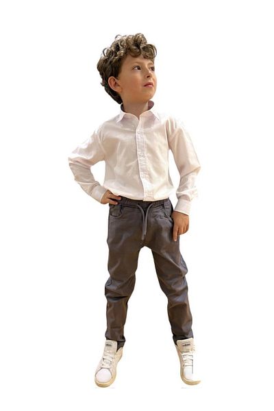 Perles Gray School Pants with Elastic Waist