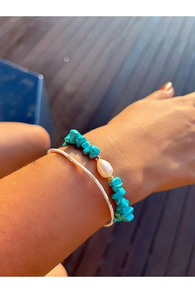 TAVUSKUSHU custom design turquoise and pearl necklace and bracelet