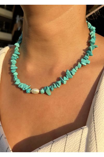 TAVUSKUSHU custom design turquoise and pearl necklace and bracelet