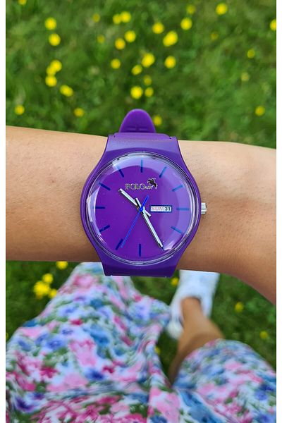 Polo Air Unisex Silicone Band Day Month Calendar Wristwatch Purple Color