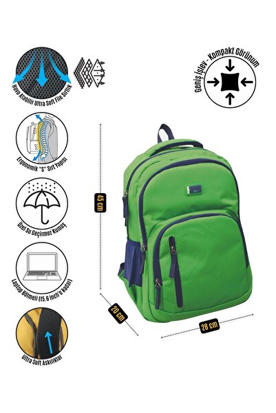 qoolbag Rucsac de școală Tragen Record Compact, verde, rezistent la apă