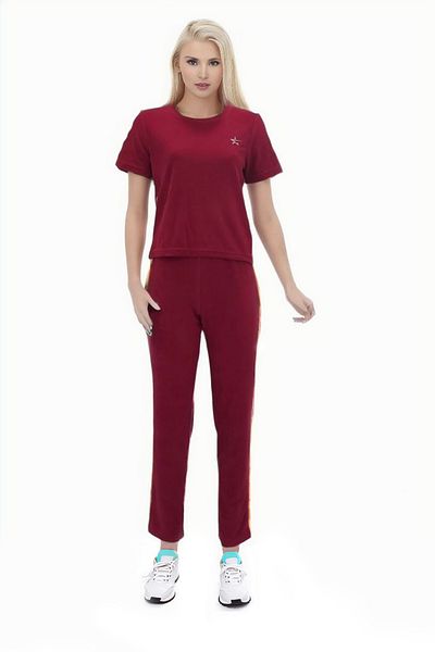 MY STAR HOME Cherry Cotton 2 Piece Terry Cloth Long Bottom & Short Sleeve Top Homewear Women's Towel Set