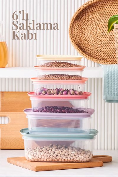 Melkan Home Storage Containers 6-Piece Colorful Storage Containers with Lids Rectangular Storage Container Set