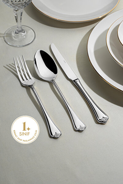 Nehir Fulya Sade 12 Kişilik 89 Parça Deri Kutulu Çatal Kaşık Bıçak Takımı