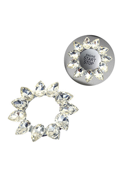 Oto Aksesuarcım Crystal Drop Stone Start Stop Button Ring Silver