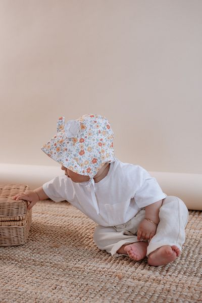Meymen Baby Canvas Ear Bucket Hat Baby Crispy Flower