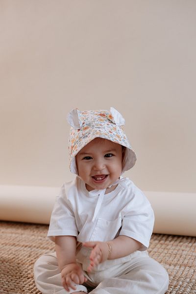 Meymen Baby Canvas Ear Bucket Hat Baby Crispy Flower