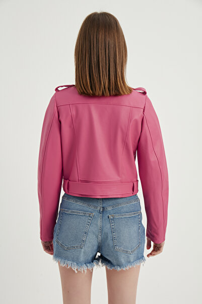 MEECY Rózsaszín női bőrdzseki