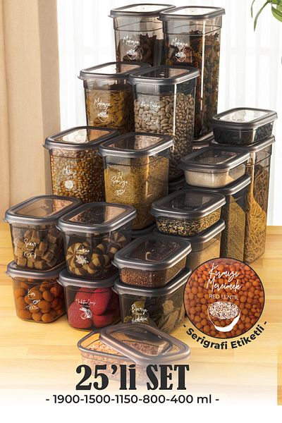 Vienev Set of 25 Peggy Rectangular Storage Containers 5X(1.9 1.5 1.15 0.8 0.4 Liter) with Screen Printing Label