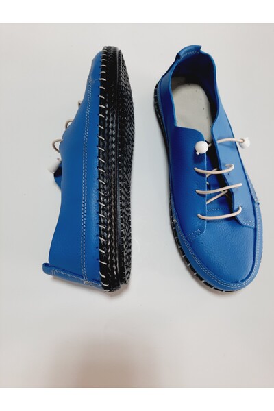 KAPAR În interior și în exterior, 100% piele naturală, pantofi de culoare albastră casual cu șireturi din cauciuc