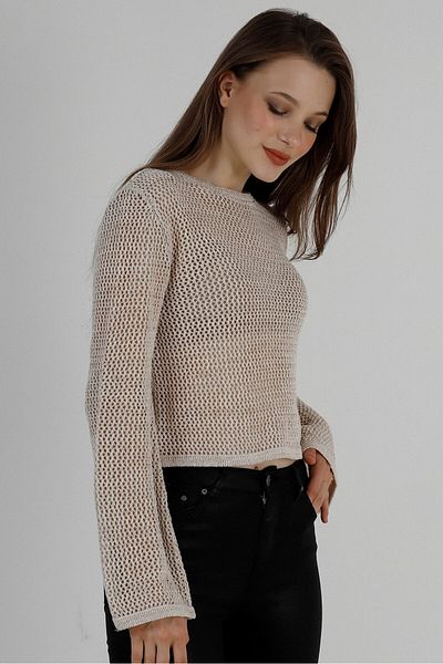 VEGENZE Bluză de vară cu guler rotund din plasă crem Lurex pentru tricotaje