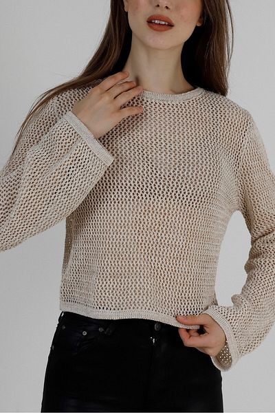 VEGENZE Bluză de vară cu guler rotund din plasă crem Lurex pentru tricotaje