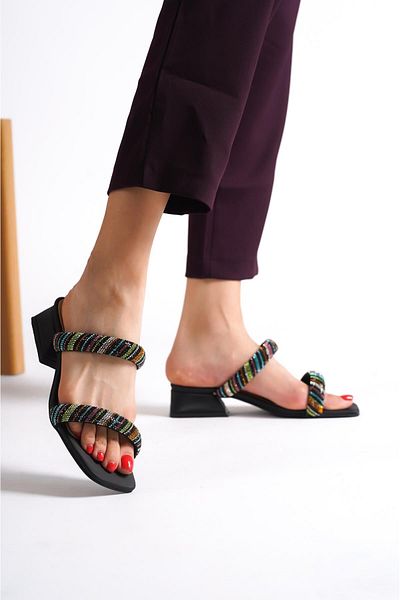 Capone Outfitters Capone Short Heeled Stony Banded Blunt Toe Women's Slippers