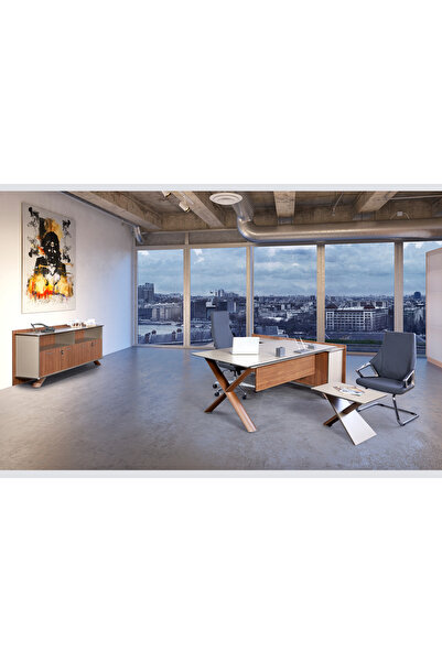Çağın Ofis Mobilyaları WINO 200 CM TEKLİ SOL ETAJERLİ YÖNETİCİ ÇALIŞMA OFİS M...