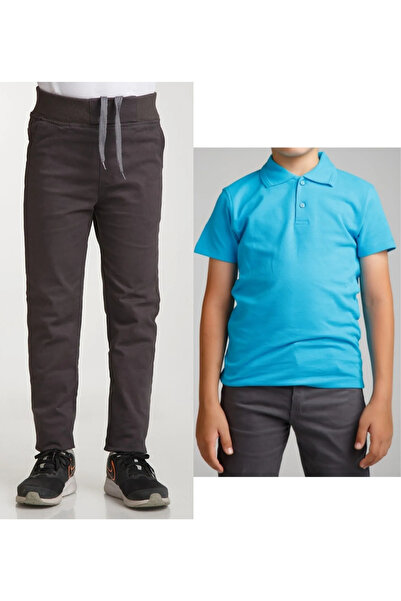 BLUEMOOR Pantaloni de școală afumati din in, unisex, cu talie nervură + trico...