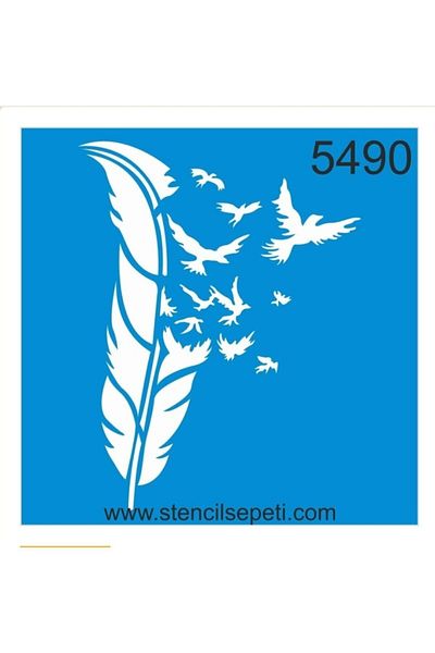 StencilSepeti 5490 Model Feather and Birds Template - 30×30 Cm