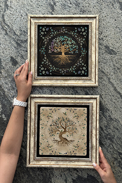 Oscar Stone Decor Decor de perete din piatră cu cadru antic 30x30 cm Set de 2...