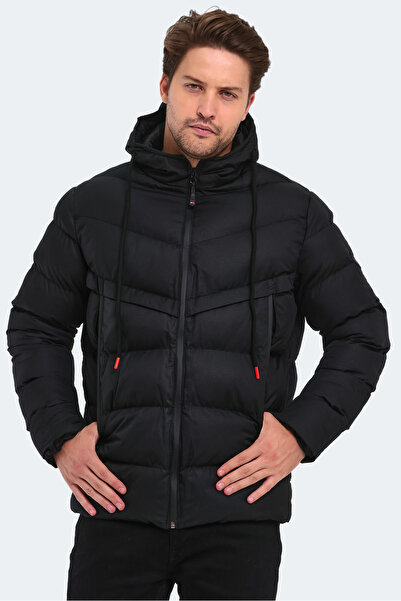 Slazenger HAIFA IN Erkek Kapüşonlu Şişme Siyah Mont & Kaban