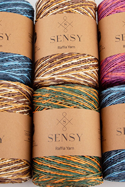 SENSY Premium Multi Çok Renki 170M Doğal Kağıt İp, Hasır Kağıt İplik, Rafya, Çanta,Supla, Şapka İpi,