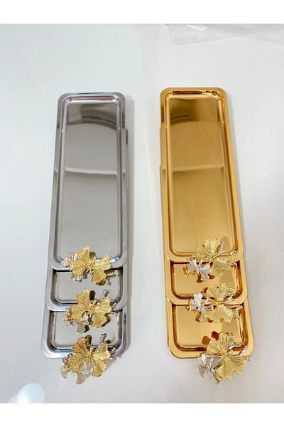 NEWTREND Züccaciye Luxury Stainless Steel Butterfly Baton Serving, Tea, Coffee, Catering and Presentation Tray in 2 different Colors