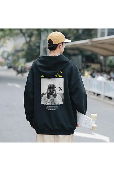 Gofeel Harajuku Oversize Loose Fit Vintage Tech 2Pac Printed Detail Sweatshirt