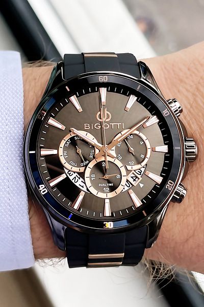 Bigotti Original Men's Wristwatch Silicone Band 5 ATM Waterproof Smoked Color + Bracelet BMER2007C4