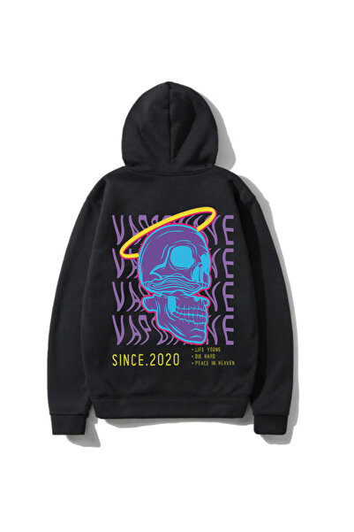 DEEPSENCE Unisex Siyah Kapüşonlu Sweatshirt Vardvıne Sırt Baskılı