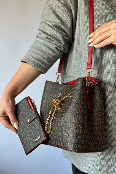 Just Polo حقيبة كتف نسائية بطبعة مونوغرام مكونة من 3 أقسام مع إكسسوارات خاصة ...