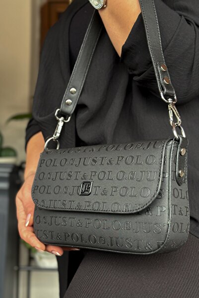 Just Polo حقيبة كتف نسائية أنيقة باللون الأسود مناسبة للاستخدام اليومي مع 5 أ...