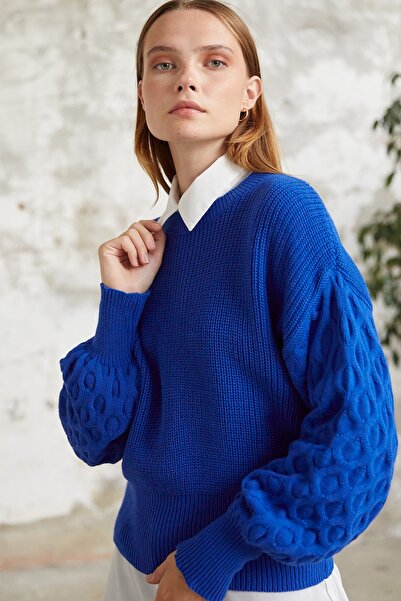 InStyle Krátký svetr Asil Balloon Sleeve Knitwear - Saks Blue