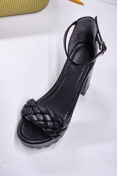 Allyup Жіночі чорні туфлі на підборах з ремінцем на задній частині, нековзною...