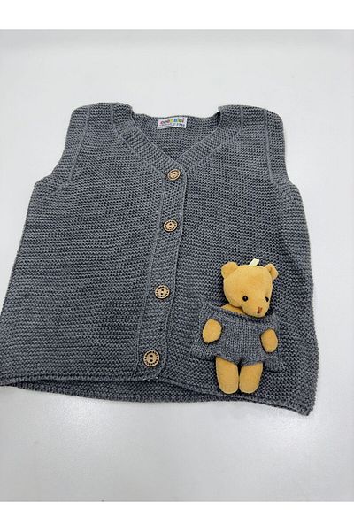 gogo bici Teddy Bear Detailed Boy's Knitwear Vest