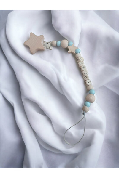 My Kids Room Doğal Ahşap Emzik Zinciri - Isimli Emzik Askısı Ahşap Emzik Zinc...