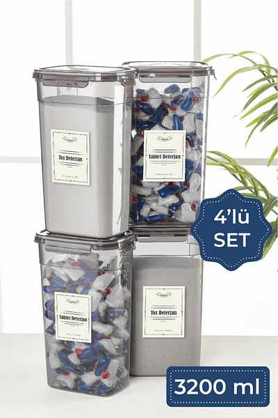 Vienev 3.2 Liter Rectangular Detergent Container Set - with 4 Labels