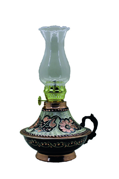 Erzincan Bakırcısı EL İŞLEMELİ ÇİÇEK DESENLİ BAKIR GAZ LAMBASI