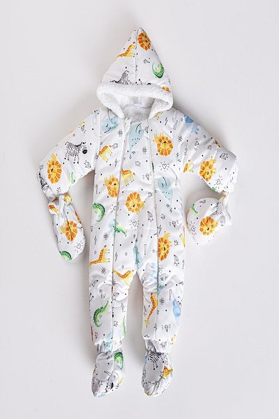 ModaCity Little Lion Giraffe and Crocodile Pattern - Baby Romper with Removable Booties and Fur