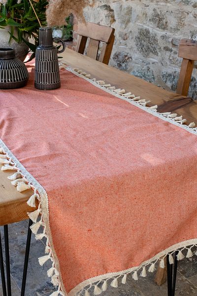 vivamaison Runner cu smocuri din bumbac simplu pe patru laturi, fata de masa 45x150 cm portocaliu
